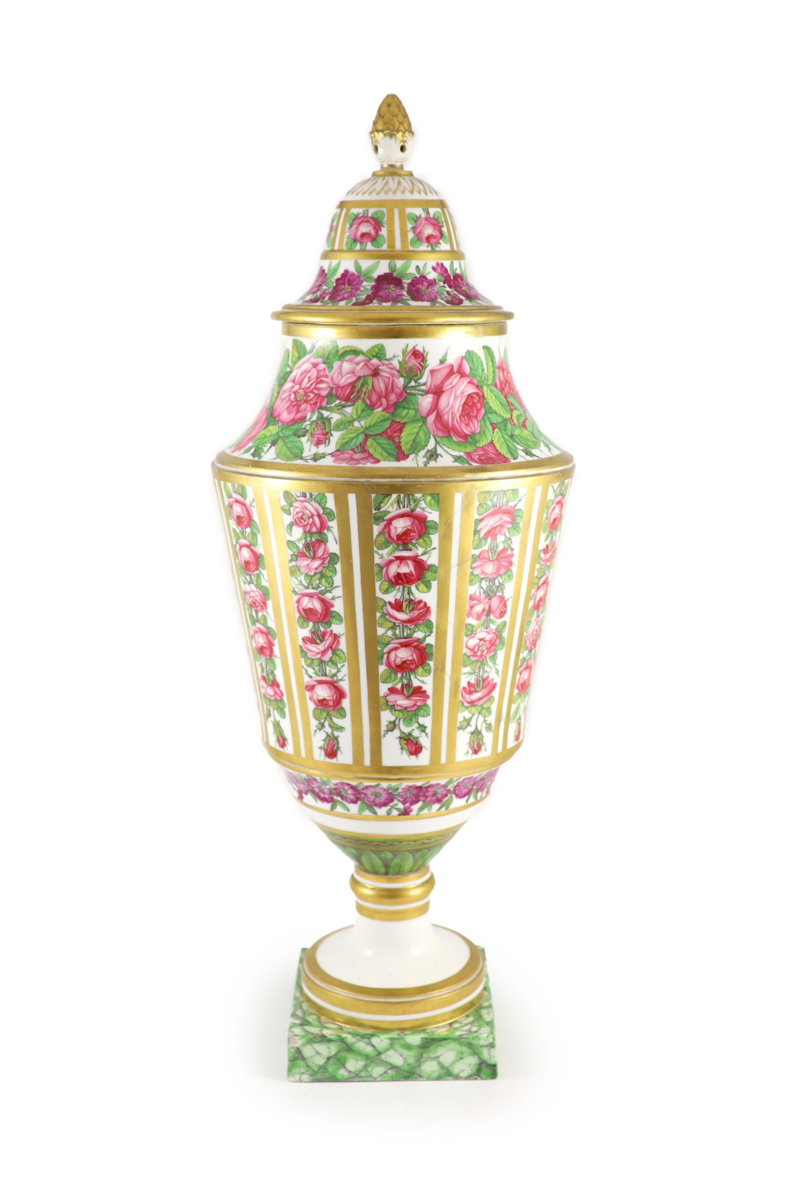 A large Paris porcelain vase, by Rue Theroux, c.1790, 76cm high, restored